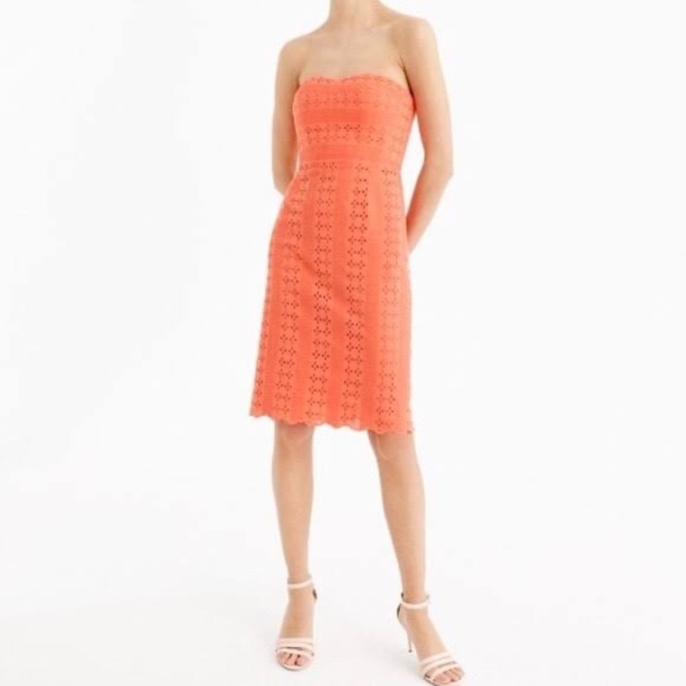 J. Crew strapless eyelet sheath dress in coral, 4